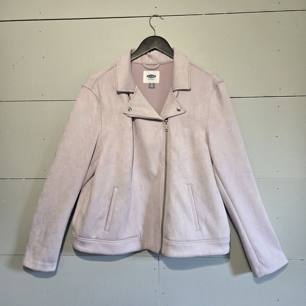 Old Navy Lilac Biker Jacket Zip Front Pockets Long Sleeve Short Women's XL
